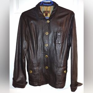 Danier Dark Brown Leather Jacket with Brass Buttons